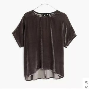 Madewell Velvet Bow Tee, Dark Gray, Size Small